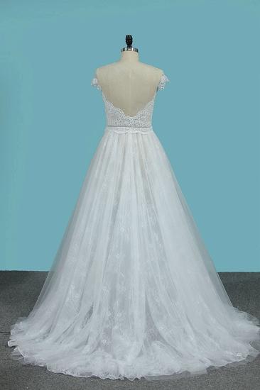 Bradyonlinewholesale Chic Jewel Sleeveless Tulle Wedding Dress Lace Appliques Ruffles Bridal Gowns On Sale_2